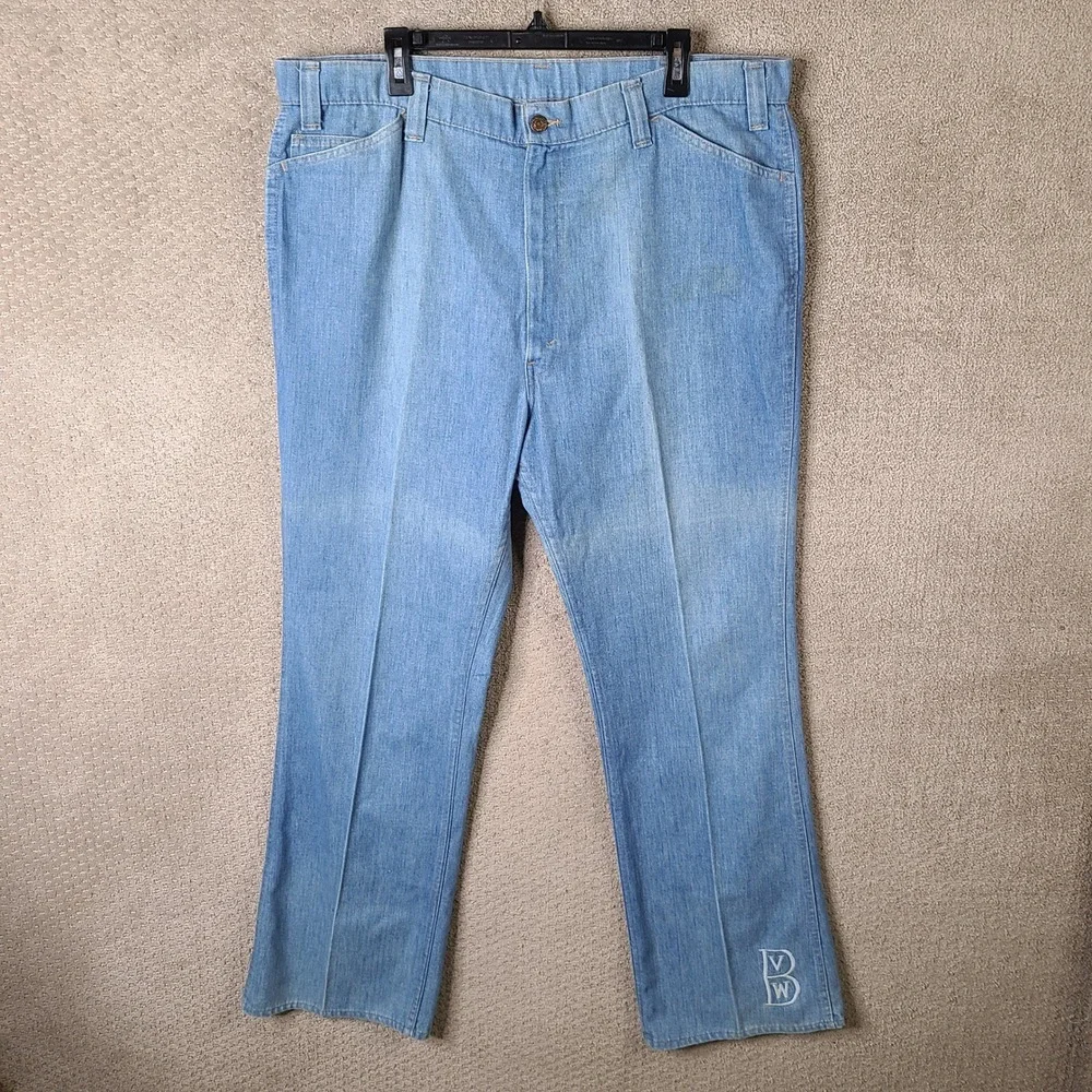 Vintage 70s Levis Jeans Mens‎ 42x32 Blue Light Wash Denim Embroidered 564